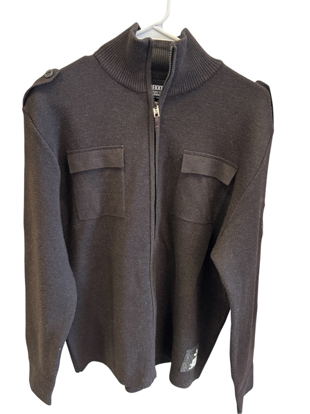 High End Brown Dekker Full Zip Knit Jacket Sweatshirt Men’s L Military